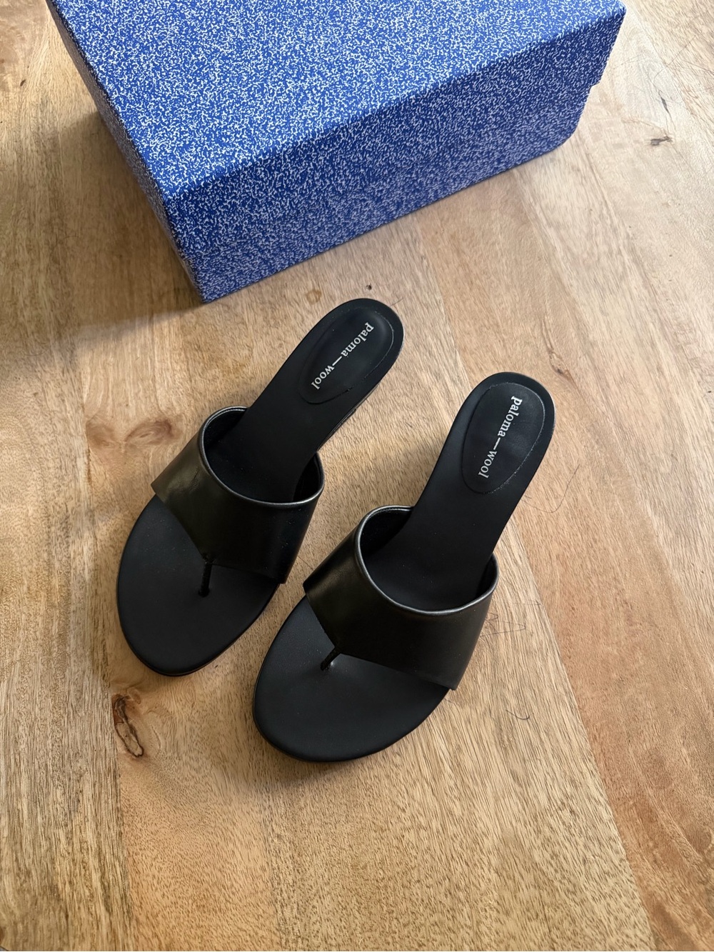 Paloma Wool Black Leather Mini Wedge Sandal